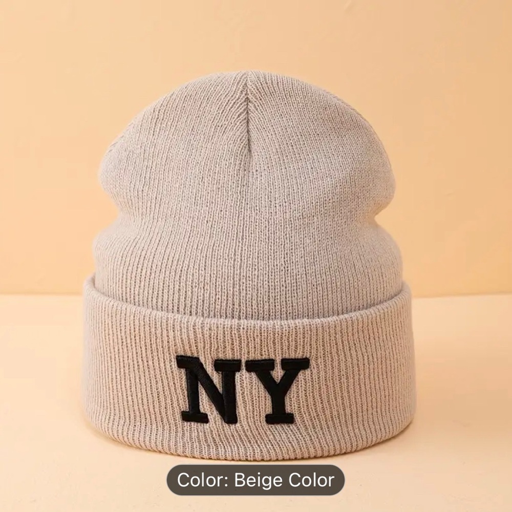 NY Beige Knit Beanie